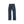 A pair of dark blue denim jeans laid flat against a solid white background.