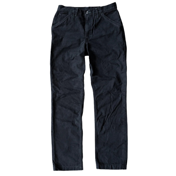 A pair of black chino work uniform pants with visible front button and zipper, and side pockets.