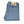 A pair of folded blue denim jeans with a tan leather brand patch on the back waistband, photographed on a clean white background.