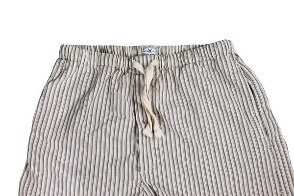 Japanese natural striped linen/cotton drawstring lounge pants